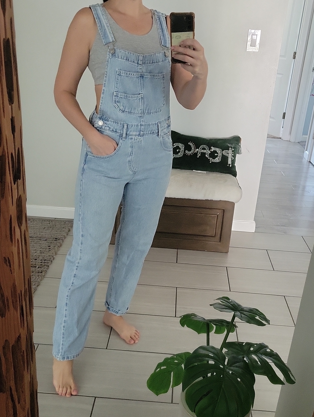 Free People Light Blue Denim Overalls Jumpsuit